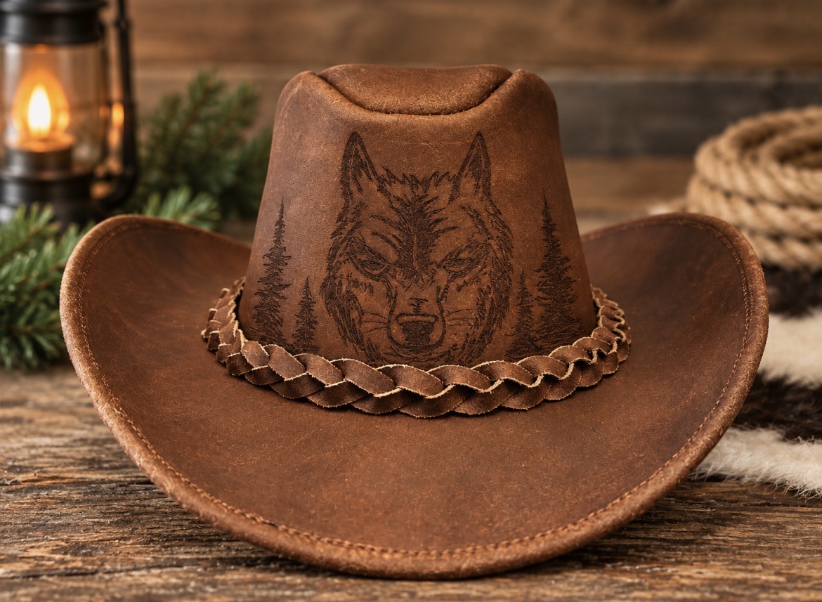 Custom Hand Burned Leather Cowboy Hats